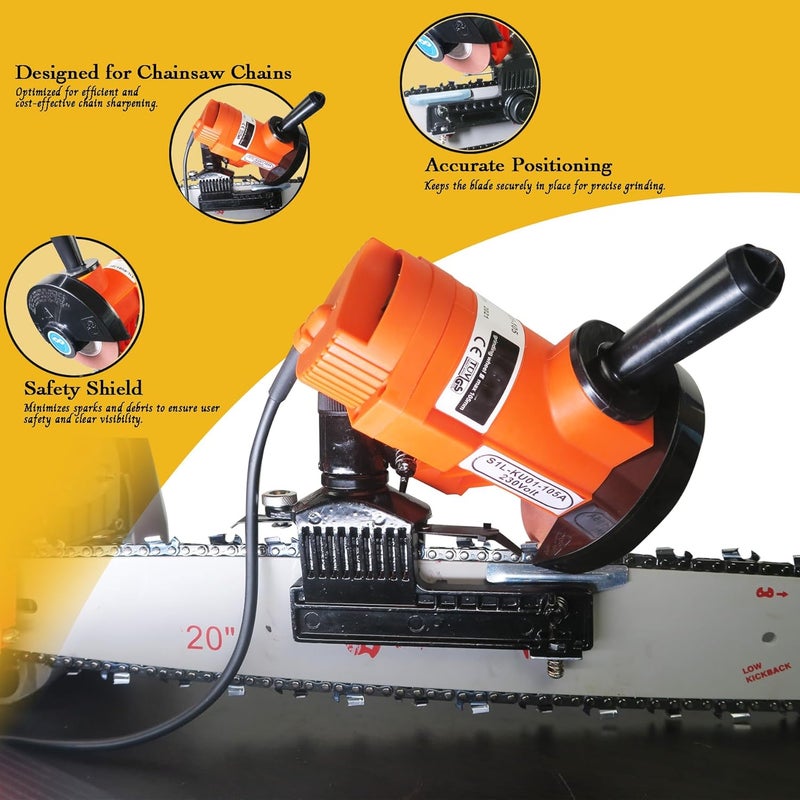 KonKell Clamp-On Electric Chainsaw Chain Sharpener, Portable Chain Grinding Tool, Electric Chainsaw Sharpener Jig Kit, 110v - Image 3
